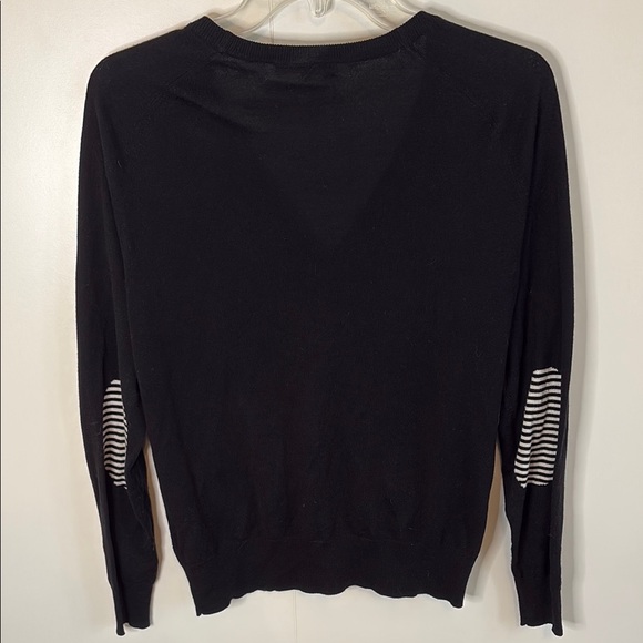 KIER + J Black V-Neck Cardigan with Striped Elbow Patches - Picture 3 of 3